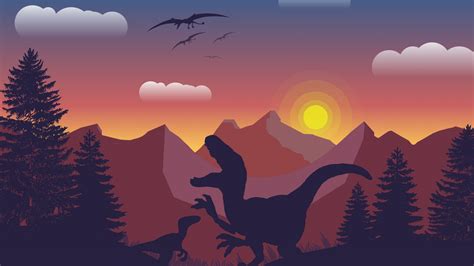 Download wallpaper 2048x1152 dinosaur, mountains, digital art, dual ...