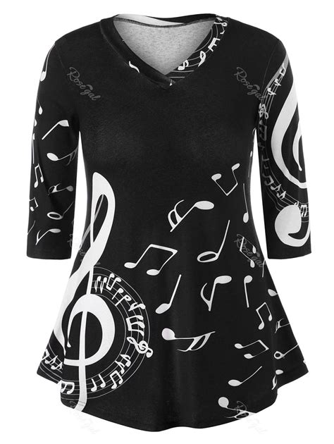 [36% OFF] Plus Size Tunic Music Note Print T-shirt | Rosegal