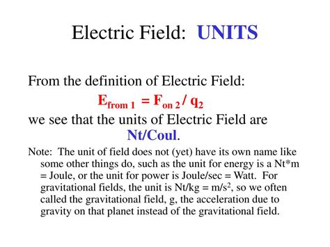 Units Of Electric Field