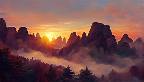 Premium Photo | Sunrise at the huangshan mountains