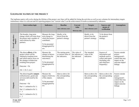 Logical Framework Matrix Example Pdf | Webframes.org