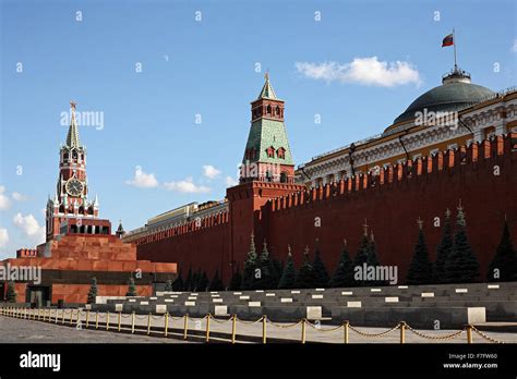 Moscow. Red Square. Lenin Mausoleum, Spasskaya Tower of the Kremlin ...