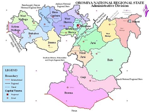 Map of Oromia and Zone Administrations