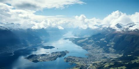 Premium AI Image | aerial view of a populated fjord a narrow sea bay ...