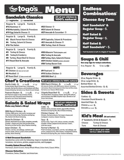 Togo's Menu, Menu for Togo's, Boynton Beach, Miami - Urbanspoon/Zomato