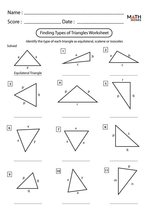 Identifying Triangles Worksheet - Printable Word Searches