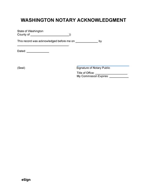 Free Washington Notary Acknowledgment Form | PDF | Word