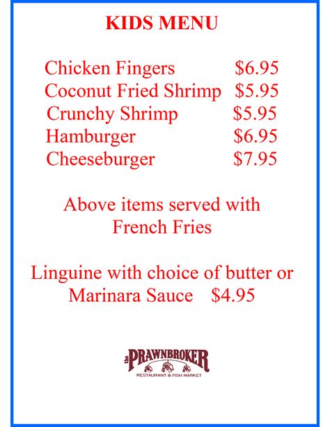 Kids Menu | Prawnbroker | Fort Myers Restaurants