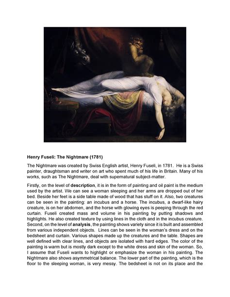 Art Analysis of The Nightmare by Henry Fuseli - Henry Fuseli: The ...