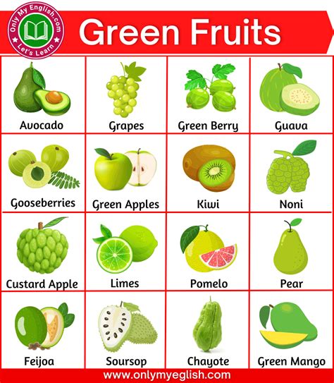 Green Fruit, Green Apple, Game Edukasi, Fruits Name List, Learn English ...