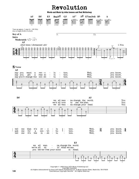 Revolution by The Beatles - Guitar Lead Sheet - Guitar Instructor