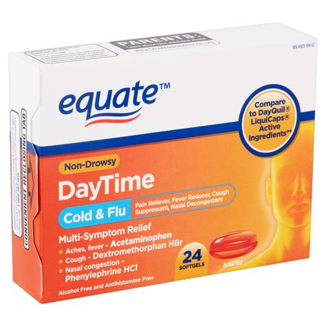 Equate Daytime Cold & Flu Liquid Caps; Cold Care for Daytime Cold and ...