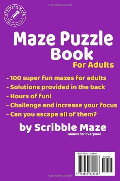 100 Maze Puzzle Book for Adults With Solutions – Scribble Maze