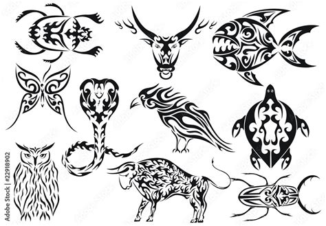 Vettoriale Stock Set of vector tribal animal tattoos | Adobe Stock