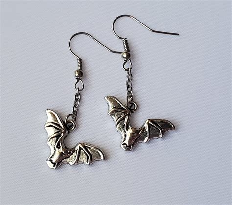 Bat Earrings Silver Dangle Bat Earrings Halloween Bat | Etsy