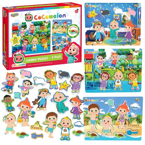 Cocomelon Chunky Puzzles for Toddlers - 3-in-1 Wooden Puzzles for Kids ...