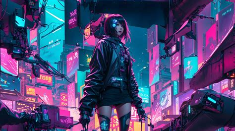 The neon-lit streets of a cyberpunk anime night city with this ...