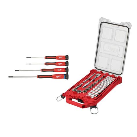 Milwaukee 4-Piece Precision Screwdriver Set & 3/8 in. Drive SAE Ratchet ...