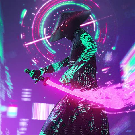 Neon Samurai Cyberpunk (2048x2048) Resolution Wallpaper Hd Wallpapers ...