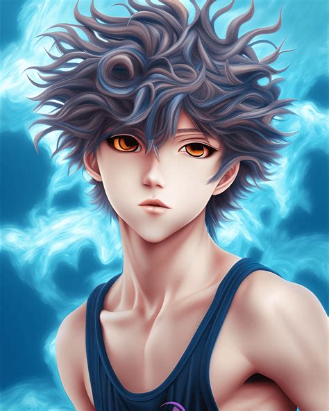 Oil Painting of an Anime Boy with Iridescent Curly Hair · Creative Fabrica