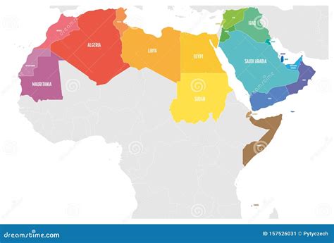 Arab World States Political Map with Colorfully Higlighted 22 Arabic ...