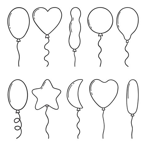 Hand drawn set of balloons doodle. Different shapes of balloons in ...