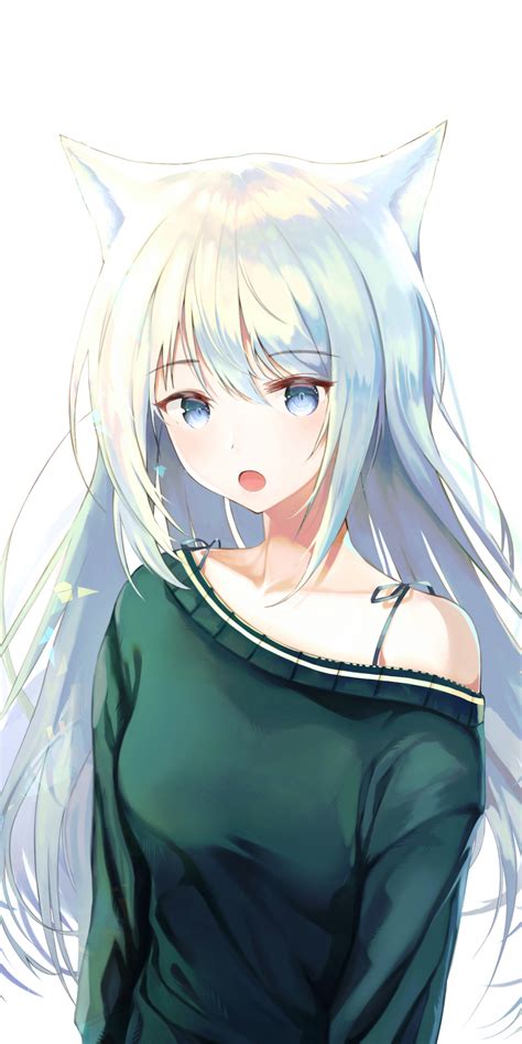 Download white hair, curious, hangover, anime girl, blue eyes 1440x2880 ...