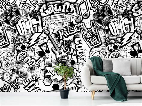 Black and White Graffiti Wall Mural for Accent Wall Decor - Etsy