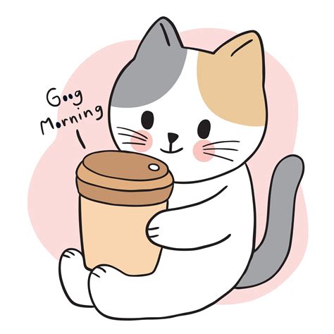 Cartoon cute cat drink cup coffee vector. 2921120 Vector Art at Vecteezy