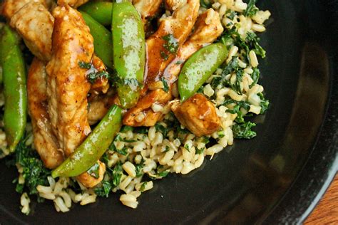 Garlic Pork with Sugar Snap Peas Over Kale Ginger Rice - GreenLiteBites