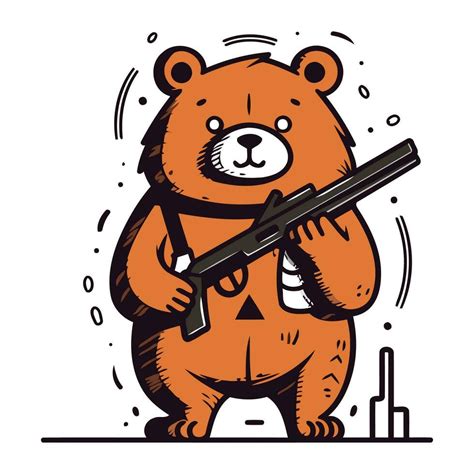 Vector illustration of a cute bear with a gun in his hand. Cartoon ...