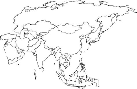 Outline Map of Asia, Border Map of Asia, Asia Map for Coloring Book ...