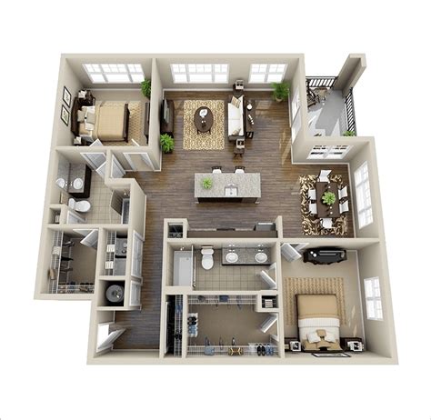 10 Awesome Two Bedroom Apartment 3D Floor Plans | Architecture & Design