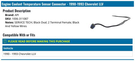 1990-1993 Chevrolet LLV Engine Coolant Temperature Sensor Connector ...