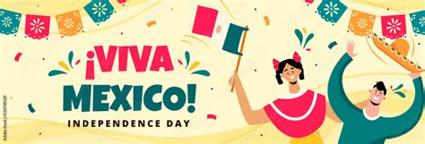 mexico independence day horizontal banner vector flat design Stock ...