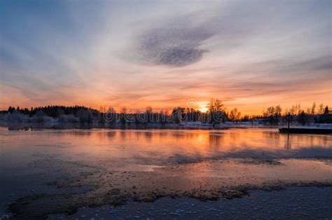 Sunset Over A Snowy And Cold Varmland, Sweden Stock Image - Image of ...