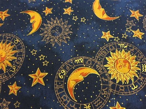 Details about Winter Solstice Blue Cosmic Sun Moon Stars Fabric ...