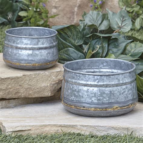 Galvanized Metal Planters with Copper Accents - Garden Decor - Set of 2 ...