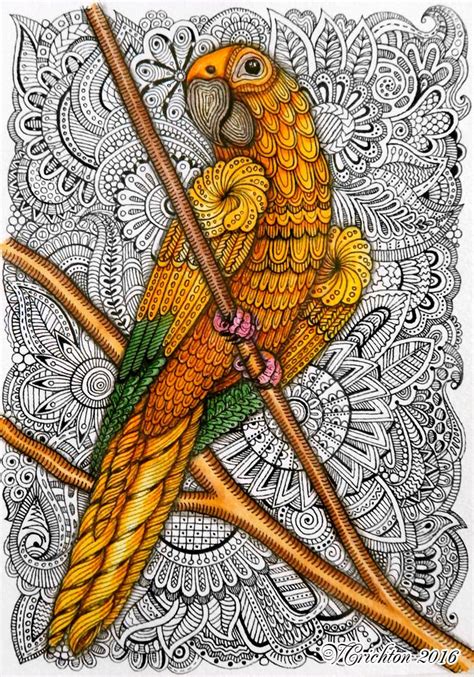 Zentangle stylized PARROT illustration. Попугай в зентанглах. Liner ...