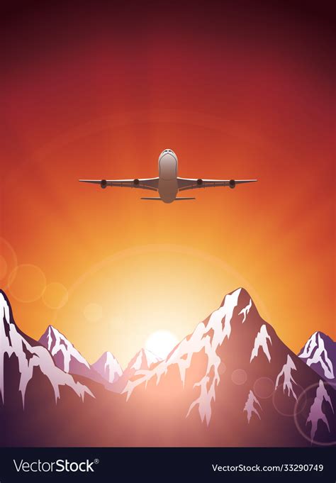 Flying plane over mountains Royalty Free Vector Image