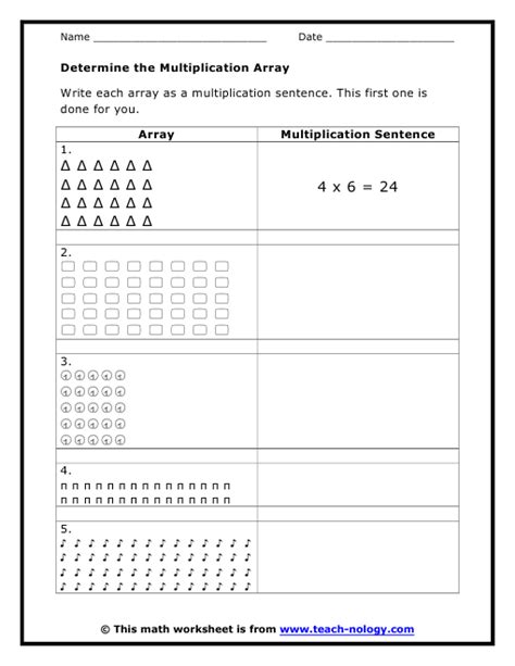 Determine the Multiplication Array | Multiplication array worksheet