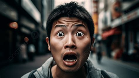 An Asian Man With An Shocked Face On The Street Background, Surprised ...