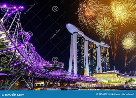 Fireworks Over Marina Bay in Singapore Stock Image - Image of festival ...