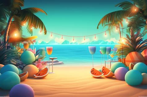 Premium Photo | Photo colorful beach party background illustration ...