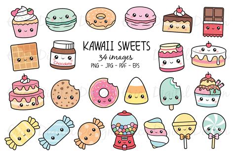 Kawaii Sweets clipart set - 34 cute food images (520385 ...