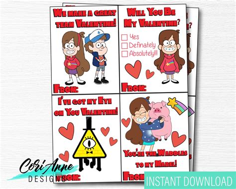 Gravity Falls Valentines Cards· Eight DIY kids printable valentines ...