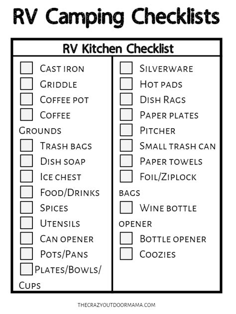 rv kitchen checklist Checklist Camping, Kitchen Checklist, Rv Camping ...