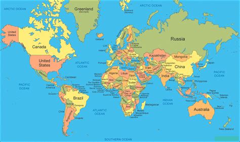 Free Large Printable World Map PDF with Countries - World Map with ...