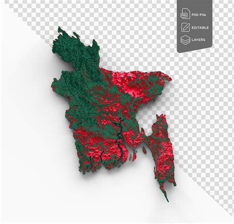 Premium PSD | Bangladesh Map With The Flag Colors Green And Red Shaded ...