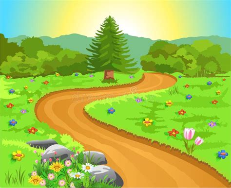 Curved Path In Natural Landscape Stock Vector - Illustration of floral ...